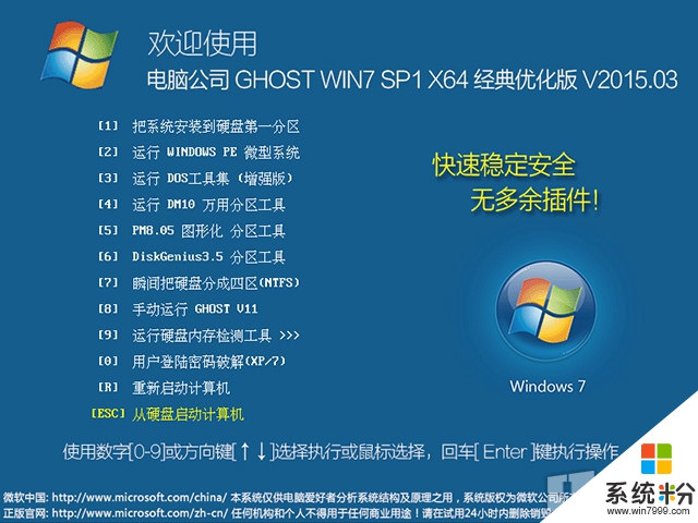 电脑公司 GHOST WIN7 SP1 X64 经典优化版 V2015.04（64位）