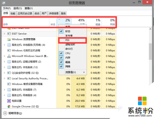 win8任務管理器設置顯示pid的方法