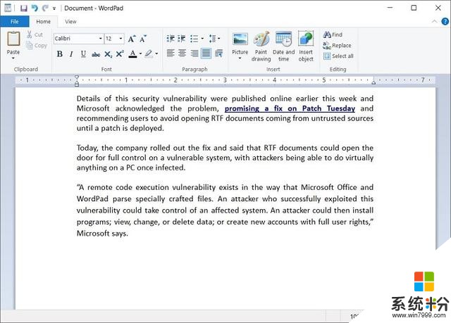 微软为Office和写字板软件发布零日漏洞补丁(1)