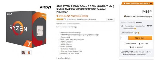 新蛋下调AMD Ryzen 7处理器价格：最高优惠50美元