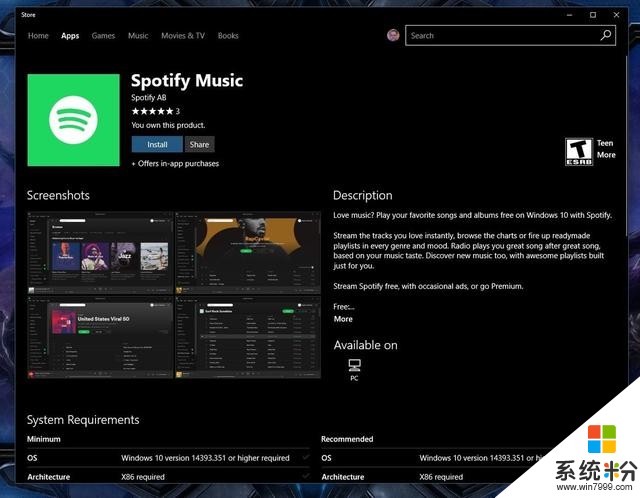 Win10 PC版音乐应用《Spotify》上架Windows应用商店