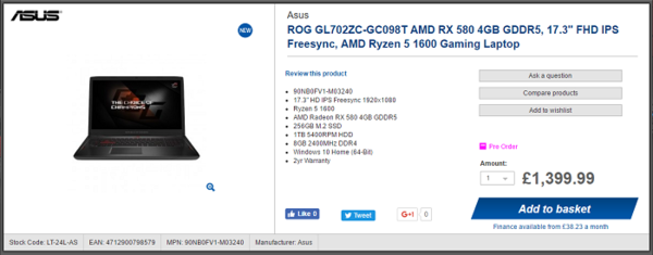 華碩搭載Ryzen處理器ROG筆記本開始預售 售價超萬元(2)
