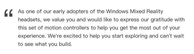 微软向Windows10 MR开发者免费补发motion controller(2)
