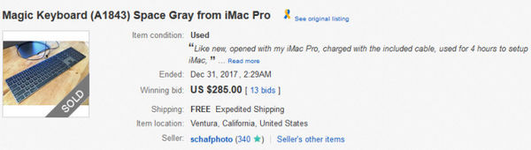 售价近万 iMac Pro配套太空灰键盘在eBay遭爆炒(1)