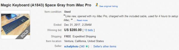 售價近萬 iMac Pro配套太空灰鍵盤在eBay遭爆炒(1)