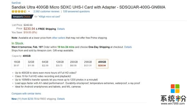 230美元 閃迪400GB超大容量microSD卡開賣(2)