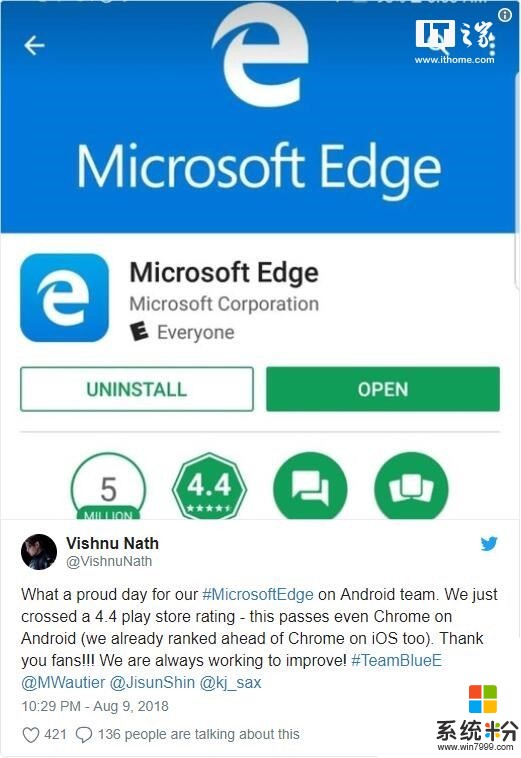 评分方面，微软Edge浏览器安卓和iOS双双击败谷歌Chrome(1)