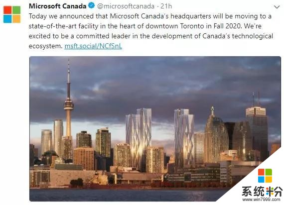 微软宣布在多伦多建新总部，新增6万个工作职位(1)