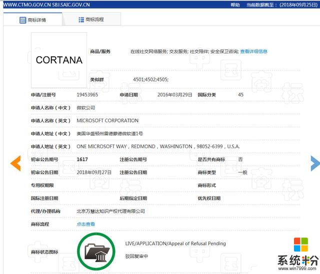 就在今日，微软6枚Cortana“小娜”品牌商标初审公告了(2)