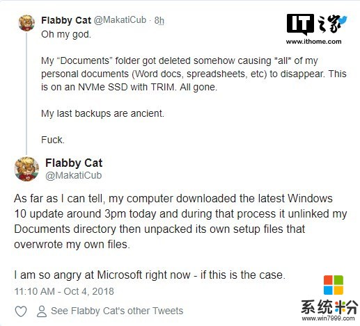 出现大问题！部分用户抱怨升级Windows 10更新十月版导致文件被删除(3)