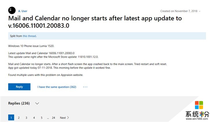 用户怒了！Windows 10 Mobile邮件App更新后无限崩溃(1)