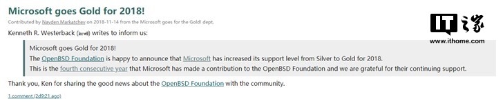 拥抱开源：微软时隔三年再度成为OpenBSD金牌贡献者(1)
