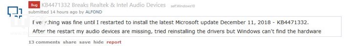 Windows 10新补丁再曝Bug，这次中招的是音频驱动(2)