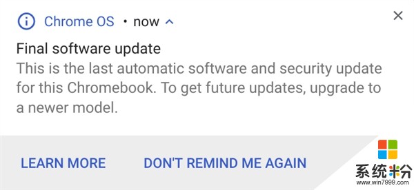 Chrome OS出错：Chromebook提前收到终止更新通知