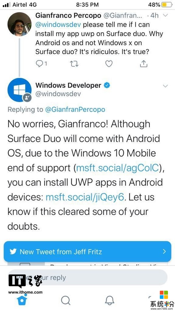 开发者询问Surface Duo是否支持UWP应用，微软回复亮了(2)