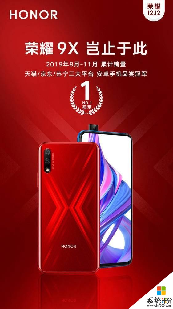 热门千元机荣耀9X：成三大电商平台安卓手机销量冠军(1)