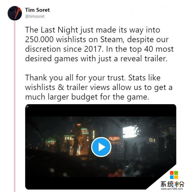 微軟獨立遊戲《最後一夜》被加入願望單超25萬次總監發推致謝(1)