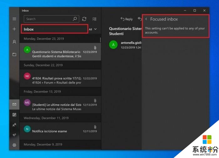 微软拟删除Windows 10 Mail应用中的Focused inbox功能(1)