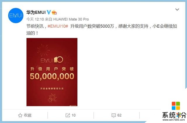 华为EMUI官方发布消息，EMUI10升级用户数突破5000万，你升了吗？(2)