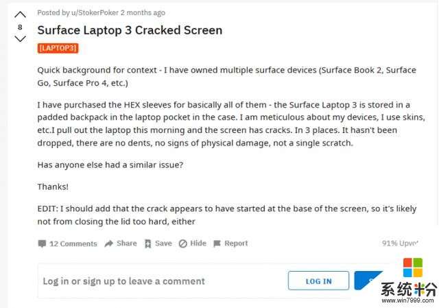 微软该抓品控了：多名SurfaceLaptop3用户反馈屏幕破裂问题(4)