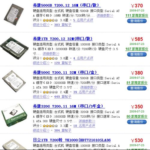 问下一兆硬盘多少钱