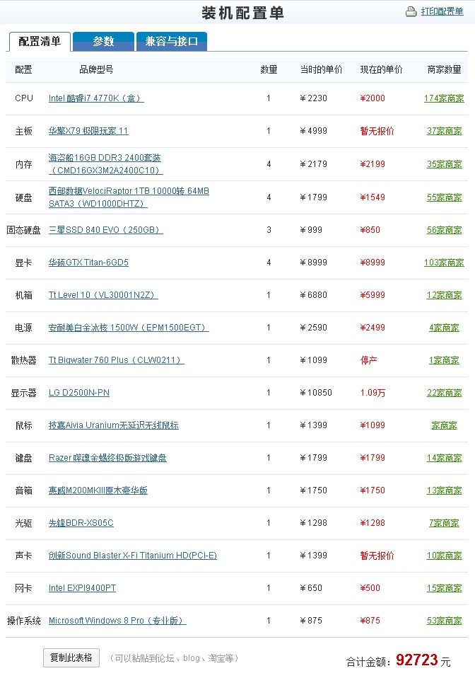 电脑配置价钱方面